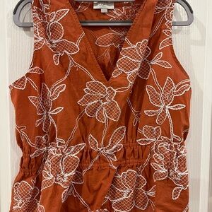 LOFT Women's Rust Floral Embroidered Blouse